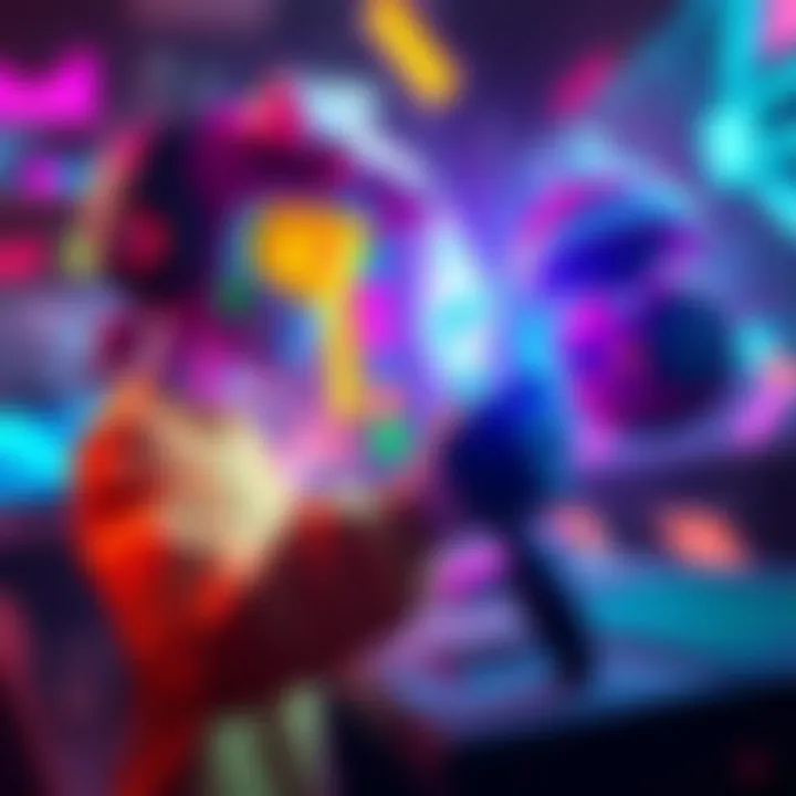 A colorful video game character interacting with advanced AI features in a vibrant gaming world