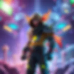 Game character with new buffs A game character standing in a vibrant environment, showcasing visual effects indicating new buffs and enhancements after reaching NG level.