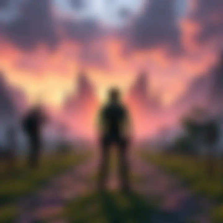 A game character looking at two different paths in a vibrant game world
