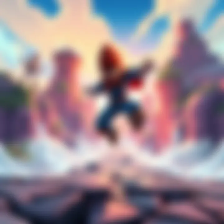 Game Character Using Double Jump A game character performing a double jump in a vibrant video game environment, showcasing ability unlocks like dashes and jumps.