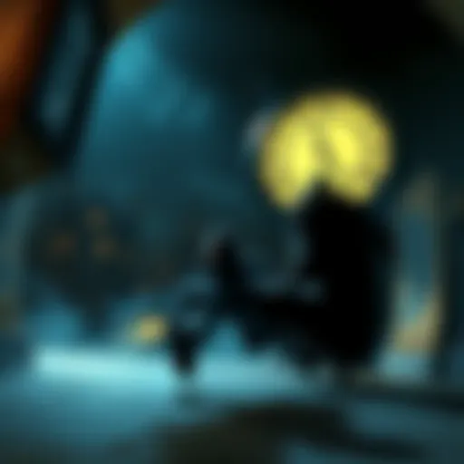 A player character running through a dark clock tower while being chased by a menacing figure representing Mr. X