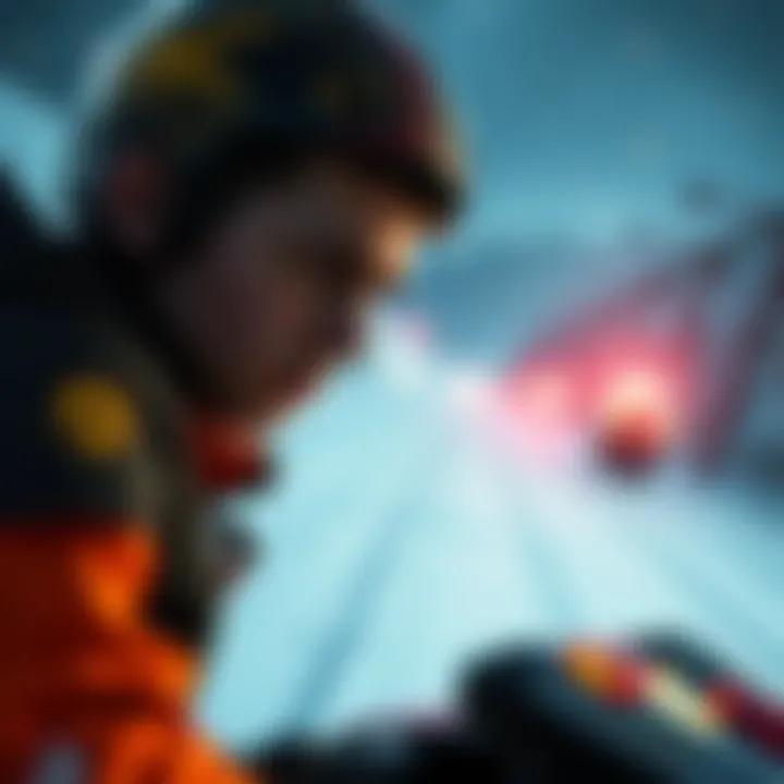 A gamer struggling with a JetSki section in Chapter 7 of a video game, showing intense concentration.