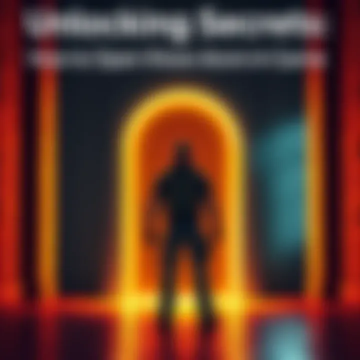 A game character standing in front of a large, glowing door with a key in hand, looking determined