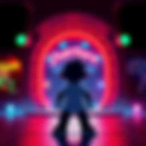 A game character stands in front of a portal labeled Overture, looking curious and excited, with vibrant game graphics in the background.