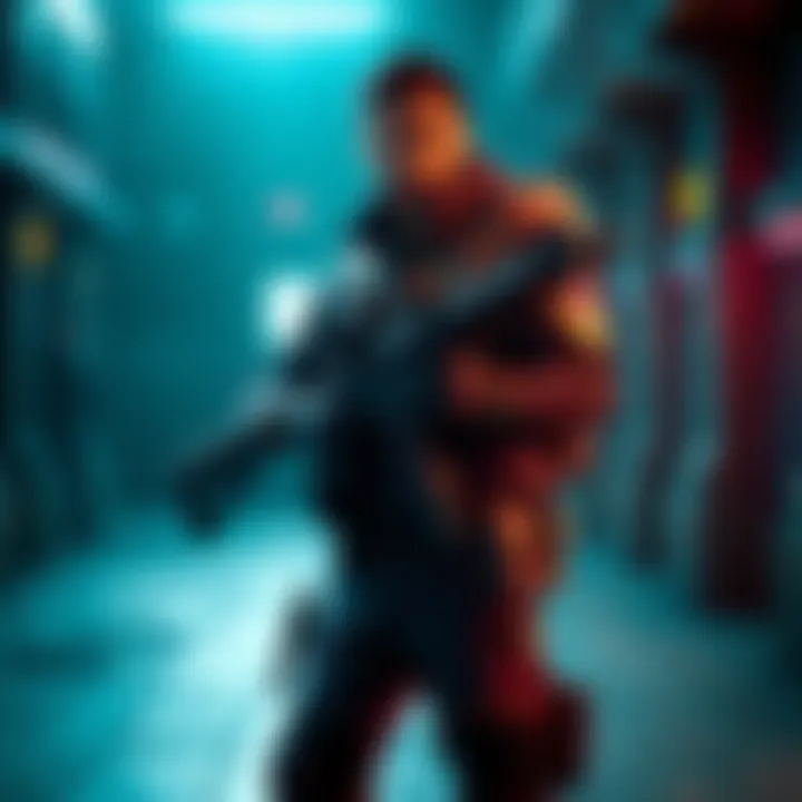 Game character holding Requiem gun A game character stands confidently with the Requiem gun, ready for action, showcasing the weapon's design and the character's stance in a dynamic gaming environment.