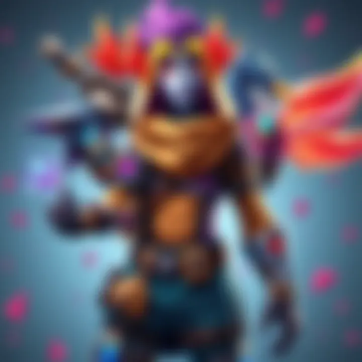 Game Character Skin Concept A vibrant design of a new gaming character skin featuring elements from different popular games, showcasing a creative blend of styles and colors.