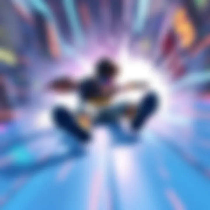 A game character executing a slide move in an action-packed scene