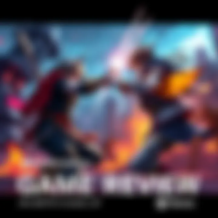 Game Characters Battling Two characters from the game engaged in an intense battle scene with vivid backgrounds