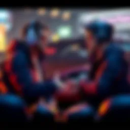 Game characters talking about cars Two game characters discussing details about cars during a conversation in a game environment