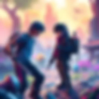 Game characters exploring a diverse world Two game characters of different styles interact in a colorful game environment, showcasing various levels of difficulty and storytelling options.