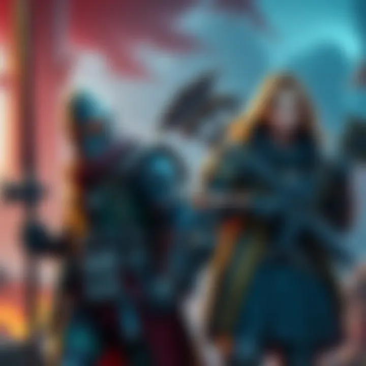 Two game characters showcasing different builds in a vibrant fantasy setting, with gear and weapons ready for action.