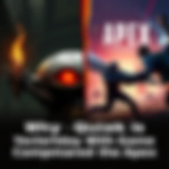 A split image showing classic Quake gameplay on one side and fast-paced Apex Legends action on the other side, illustrating the difference in game mechanics.