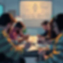 A group of people brainstorming creative game ideas together, surrounded by sketches and notes.