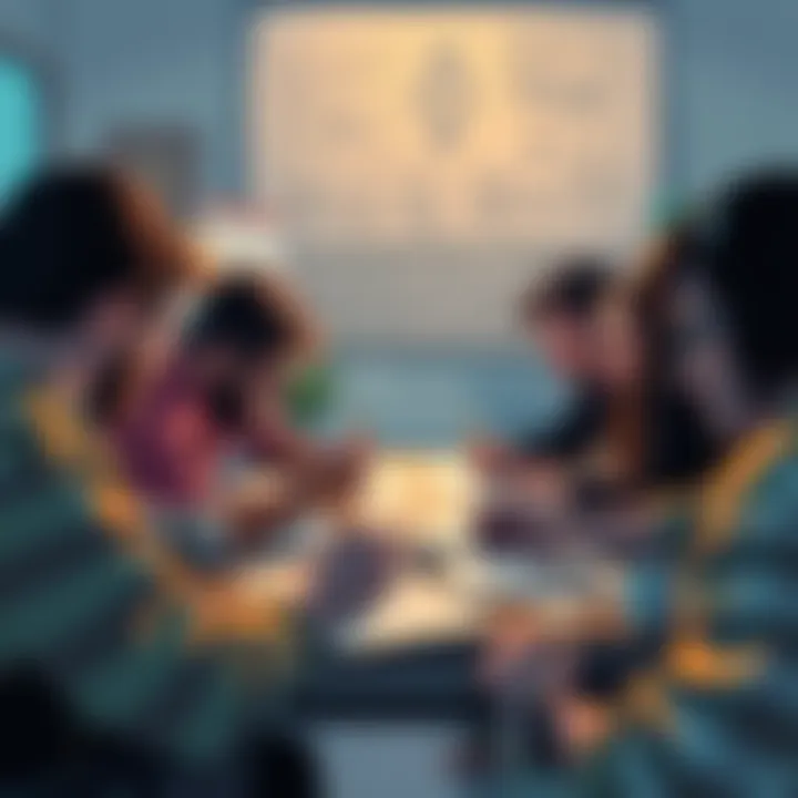 A group of people brainstorming creative game ideas together, surrounded by sketches and notes.