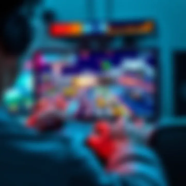 A game console showing high-quality graphics on a screen while a player looks frustrated with the controls