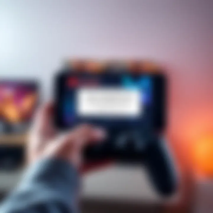 A person holding a game controller while looking at a screen that displays a message about canceling a subscription and its impact on quests.