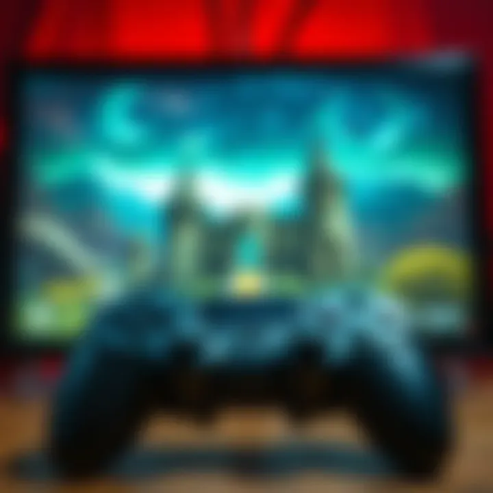 Game controller with classic graphics A game controller in front of a screen showing classic graphics from Morrowind, capturing nostalgia and disappointment.