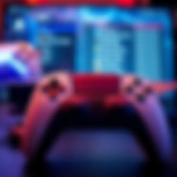 A close-up of a PS5 game controller and console with a menu screen in the background, showing the transition after quitting a game.