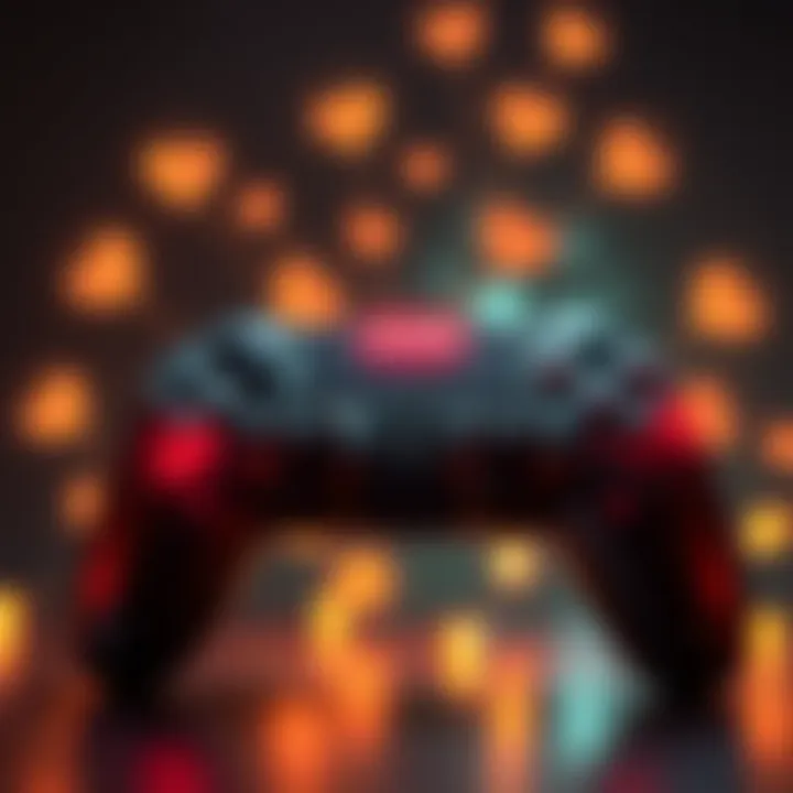 Game controller with hopeful imagery A game controller surrounded by light symbols representing hope and community connections