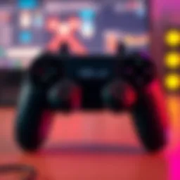 A close-up of a game controller highlighting inverted control settings on the screen