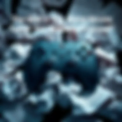 Game Controller and Negative Reviews A game controller surrounded by crumpled papers with negative reviews, symbolizing games enjoyed despite criticism.