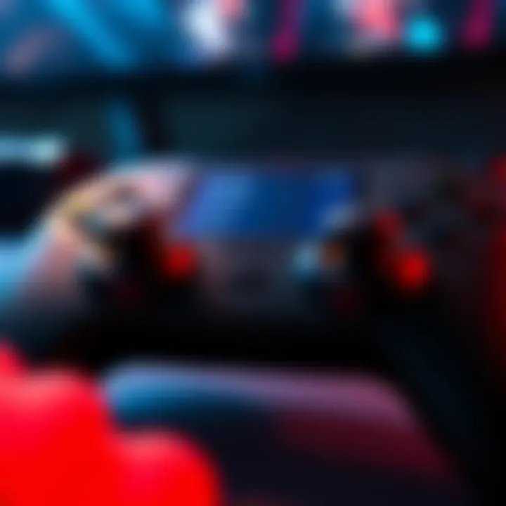 A close-up of a game controller displaying sensitivity settings on a screen