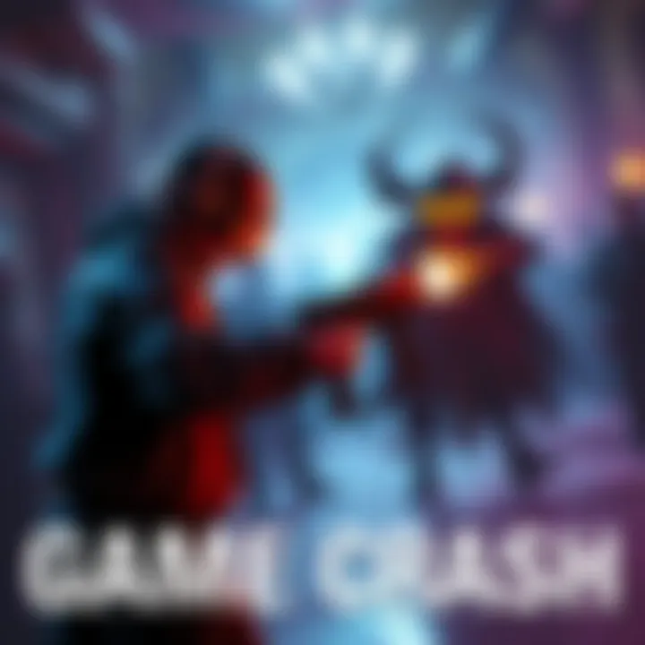 A player experiences a game crash while using a nail gun against an eternalist at a party scene in Updaam Noon.