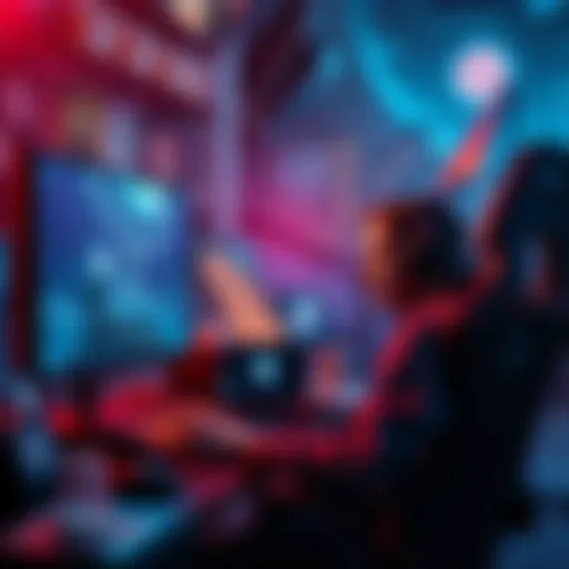 Game developer working on As Dusk Falls A game developer at a computer, creating visuals for As Dusk Falls with AI-generated images on the screen