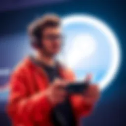 A frustrated game developer holding a controller stands in front of a large Steam logo, expressing concern over content restrictions.
