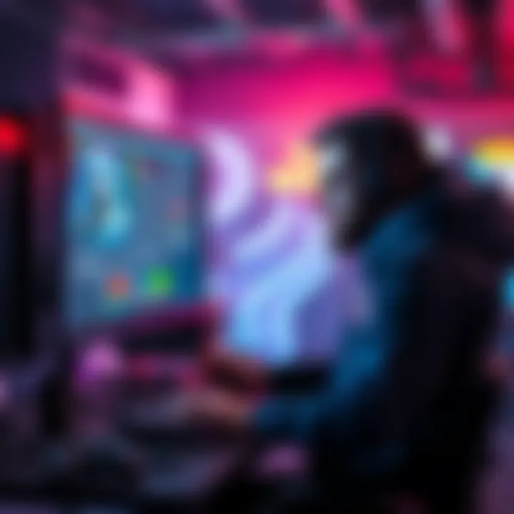 A game developer focused on improving game performance using a computer, with game graphics on the screen