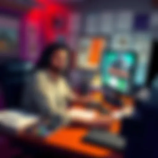 Game Developer's Journey A game developer sits at a computer, surrounded by sketches and artwork from their mod for Quake, reflecting on their journey in game development.