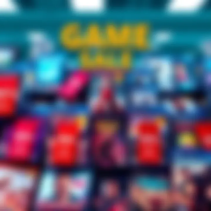 A collection of various video game covers on sale with price tags showing discounts