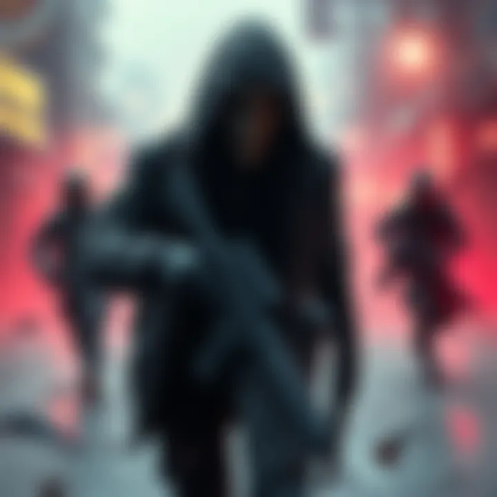 A scene showing a killer in a video game allowing players to escape, with a tense atmosphere and players running away in the background.