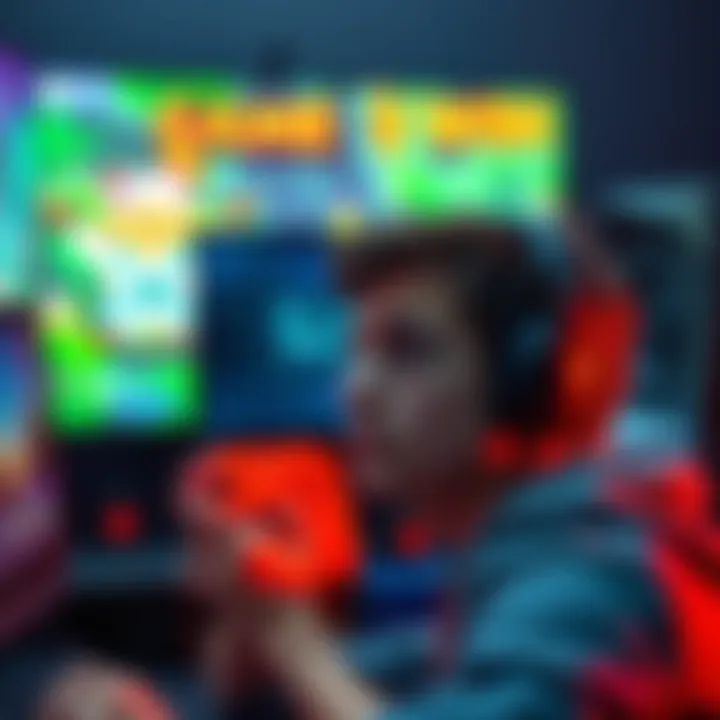 Game end screen confusion A gamer staring at a game end screen with a confused expression, unsure if their victory was saved, surrounded by gaming equipment.