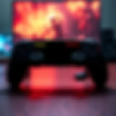 Game endings debate Two gaming controllers on a table with a split screen showing a happy ending on one side and a bleak ending on the other