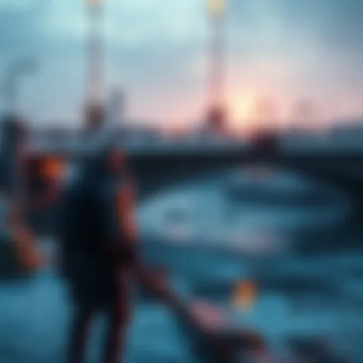 Game freeze under bridge A player character stands near a bridge looking for a troll while the game's interface shows freezing issues. The camera is operational, but movement is stuck.