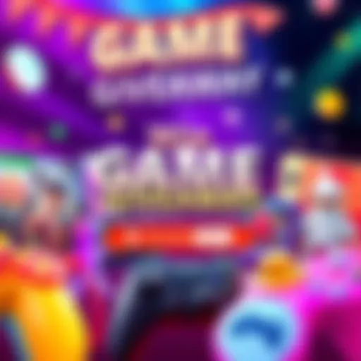 A colorful graphic showing a giveaway for random video games, featuring game icons and a comment prompt. Bright colors attract attention, encouraging participation.