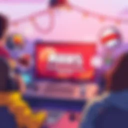 Win a game giveaway A colorful illustration showing a community member sharing a game giveaway on a forum, with the game Mars Power Industries Deluxe featured prominently, surrounded by game recommendations from participants.