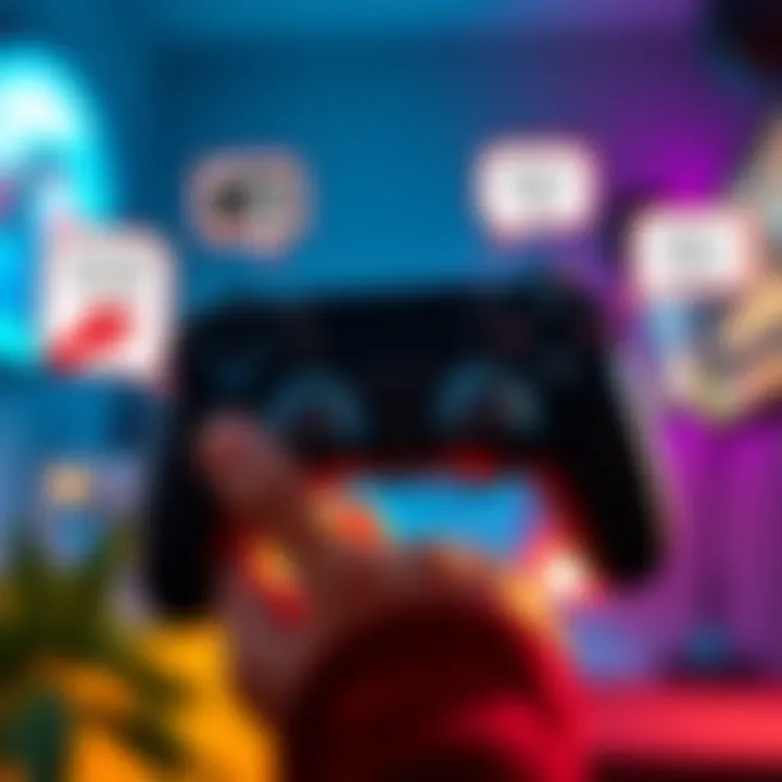Game key giveaway Person holding a game controller with speech bubbles showing favorite movies and books