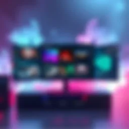 A visual representation of a game launcher displaying custom graphics and sounds, featuring elements from SteamGriddb and multimedia sections.