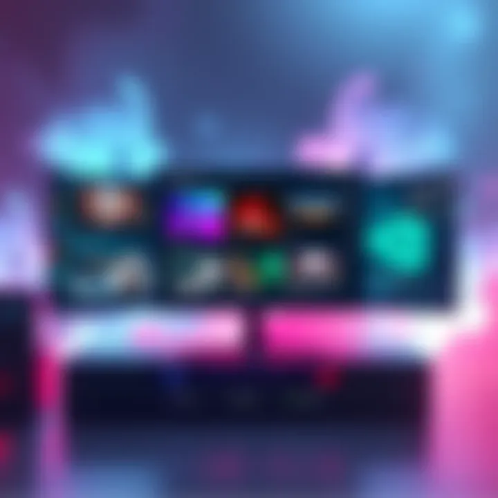 A visual representation of a game launcher displaying custom graphics and sounds, featuring elements from SteamGriddb and multimedia sections.