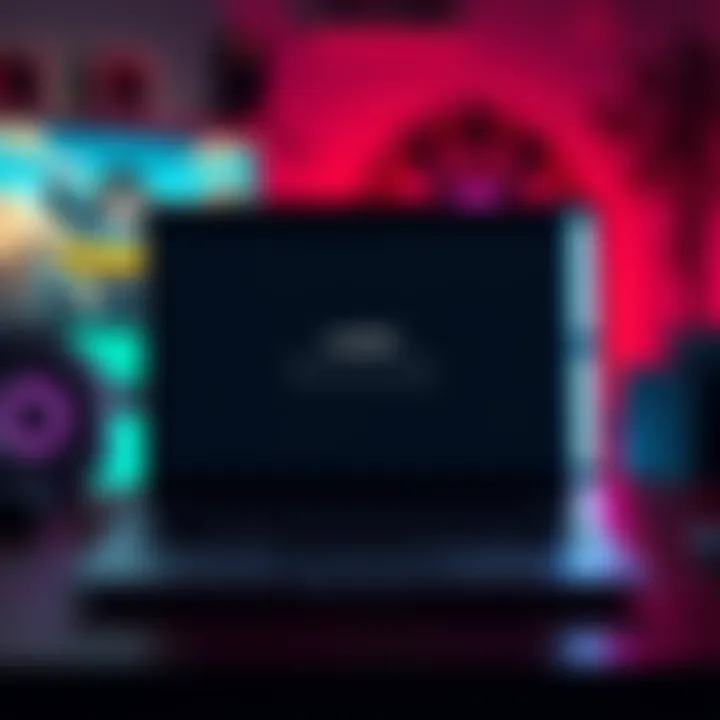 A laptop screen showing a stuck loading screen during a game installation with a gaming setup in the background