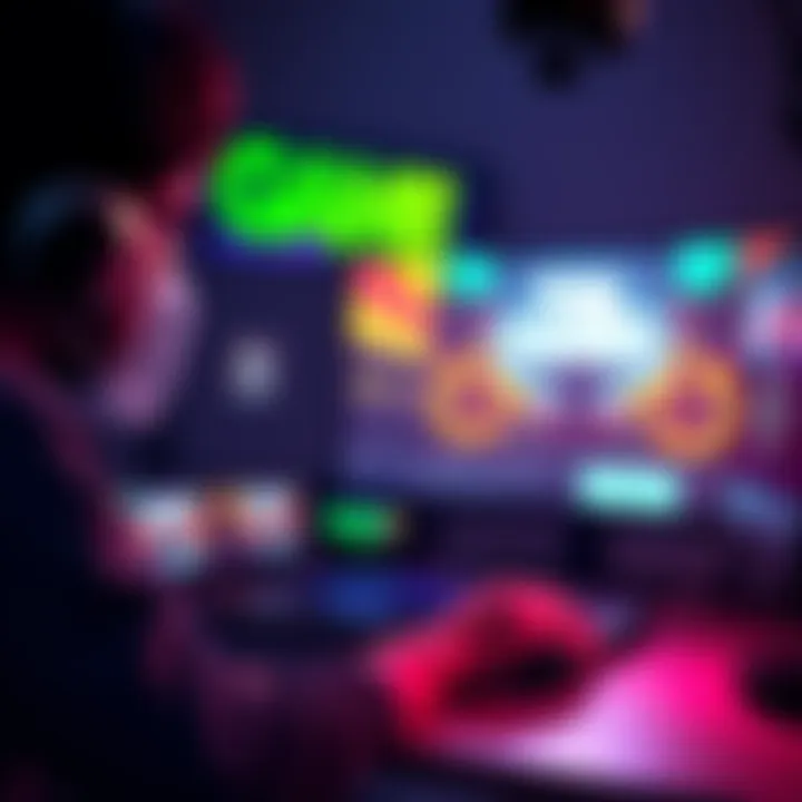 A video editor working on logo intros for a game in Adobe Premiere, showcasing colorful graphics and animation techniques.