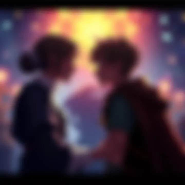 A character from the latest game shares a poignant moment, with a magical background illustrating the blend of tenderness and cynicism in the story.