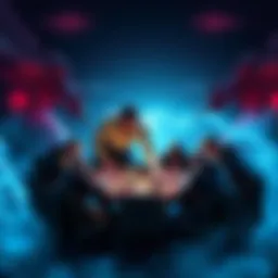 A tabletop game master adjusting game stats during a boss battle with players engaged around the table