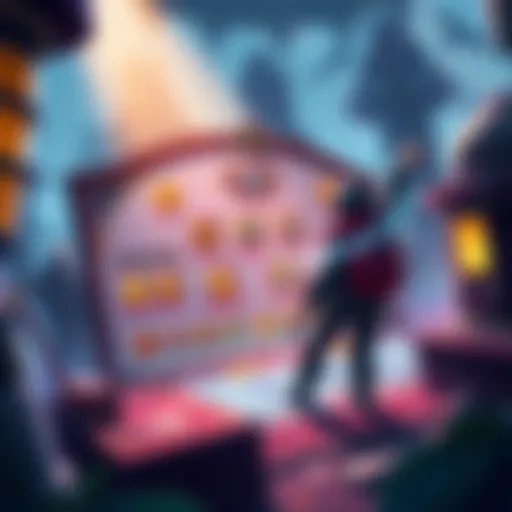 An illustration showing a character interacting with a reworked skill tree and various consumables in a vibrant game world