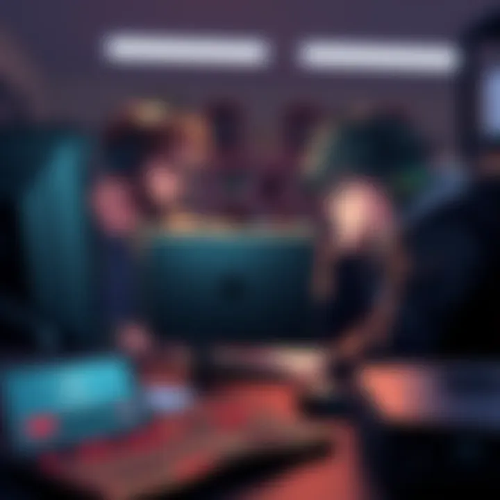 Game moderators at work Moderators collaborating on a computer to maintain a visual novel game database