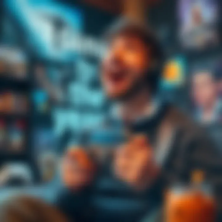 A gamer joyfully completing Expedition 33, showing enthusiasm with a controller, surrounded by game artwork and posters, celebrating the game's perfect ending.