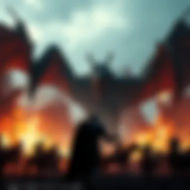 A fierce battle taking place in Westeros with knights and dragons clashing