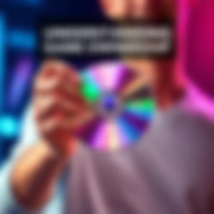 A person holding a game disc and a digital download icon, representing the concept of game ownership versus licensing.